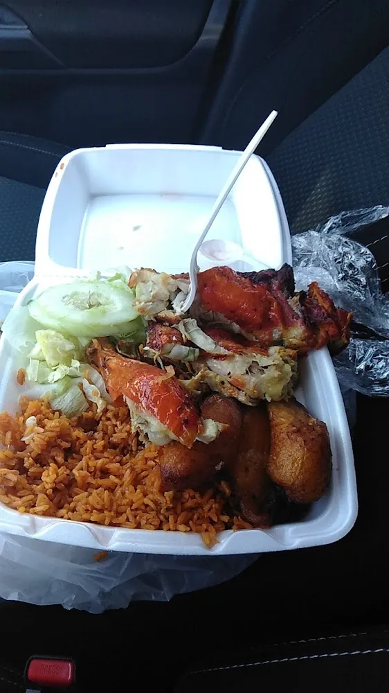 Baked Chicken with Yellow Rice and Beans and Salad