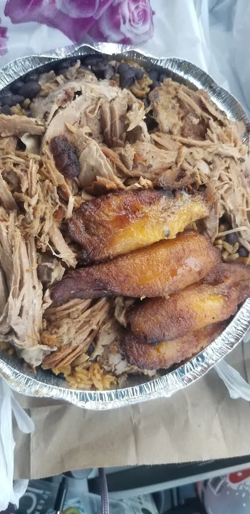 Pernil Rice and Beans with Sweet Plantains